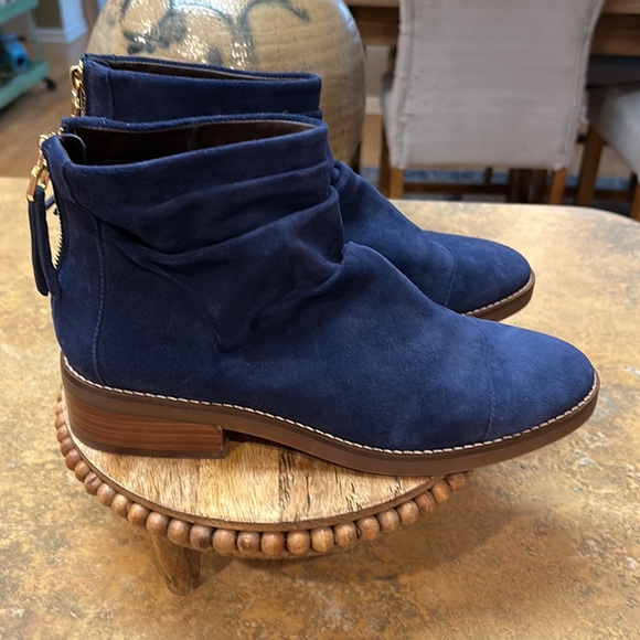 Cole Haan Blue Suede Ankle Booties with Side-Zip - Picture 5 of 13